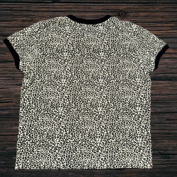 XS Petite Leopard‎ Print Ringer Tee Shirt Cotton Animal Short Sleeve Soft Summer - Picture 4 of 4
